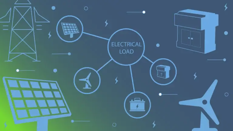 Graphic image uses icons to show how renewable energy works with an electrical load.
