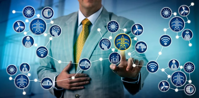 Microgrid Electrical Design, power producer. A stock image used to show how an electrical microgrid can produce power or energy in many ways.