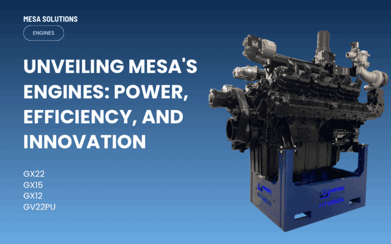 A photo of Mesa Power Solutions engines, emphasizing their advanced technology and efficiency. The specifically designed engines showcase innovation and reliability, making them a top choice for various applications when it comes to more power and energy for various applications like data centers or mission-critical industries.