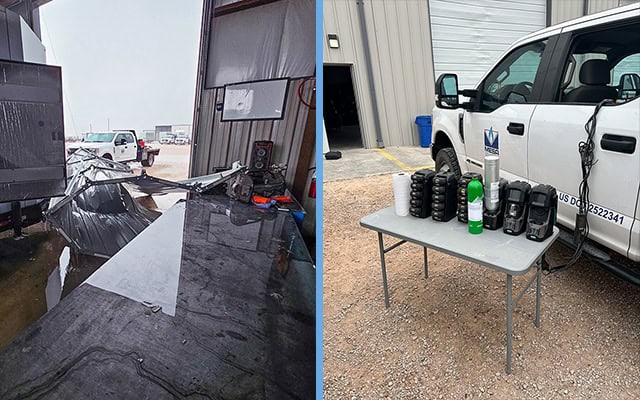 Mesa Power Solutions maintenance field shop damage photos from the Midland, Texas tornado.