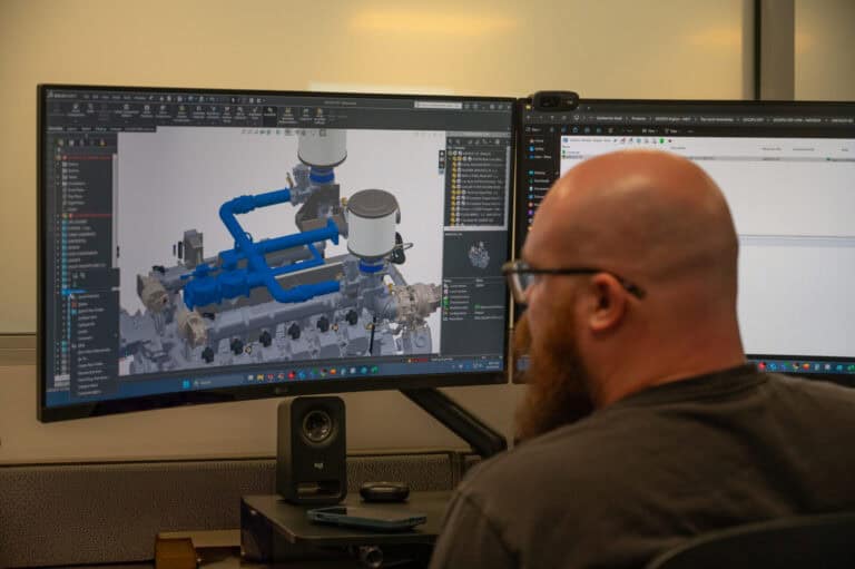 Engine build behind the scenes in engineering at Mesa Power Solutions.