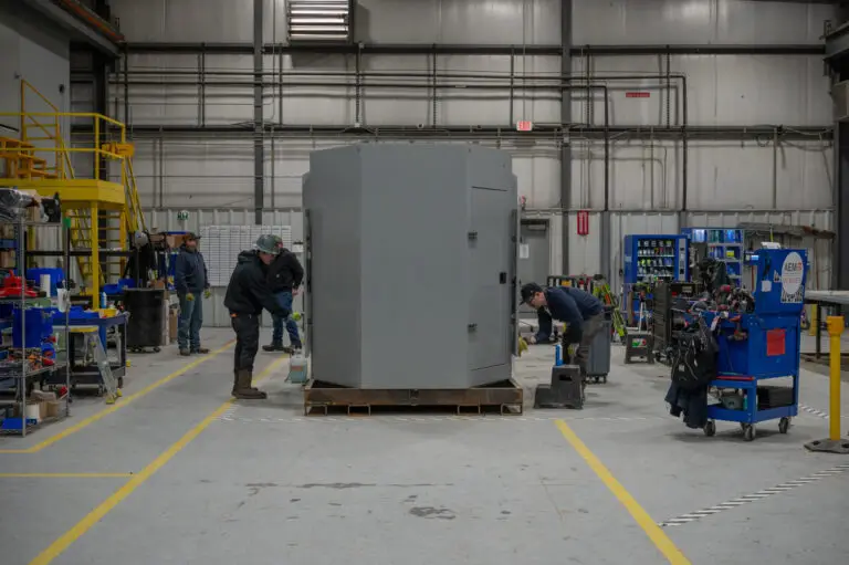 Generator enclosure prep for assembly.