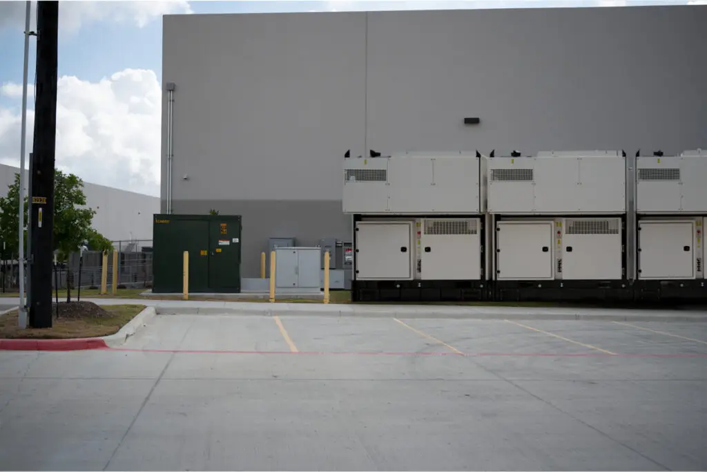 Powercores by a building providing back-up power.